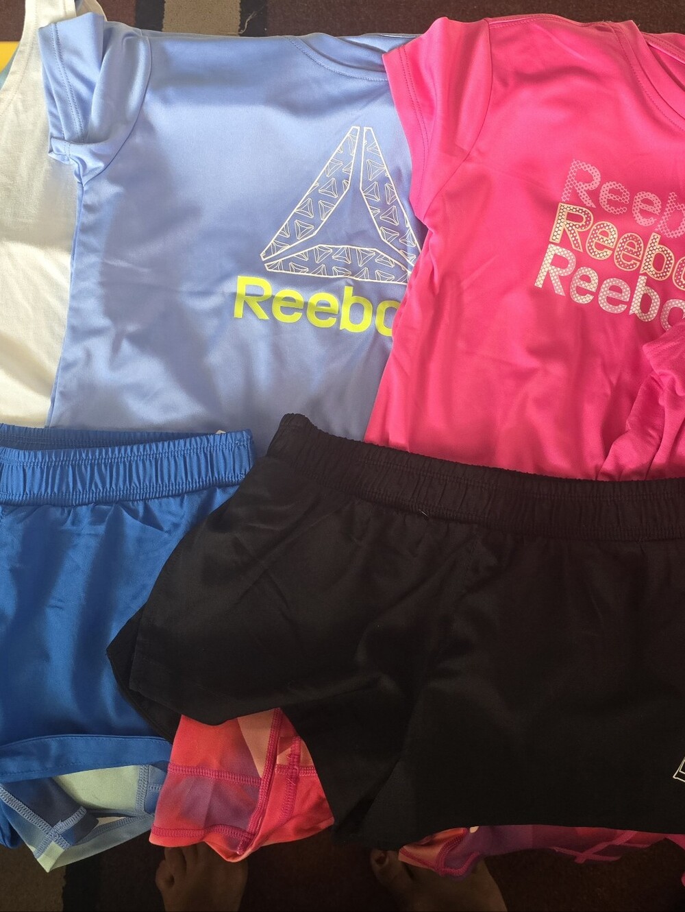 Reebok Girls' Active Shorts and Tops Set - Black, Blue, Hot Pink